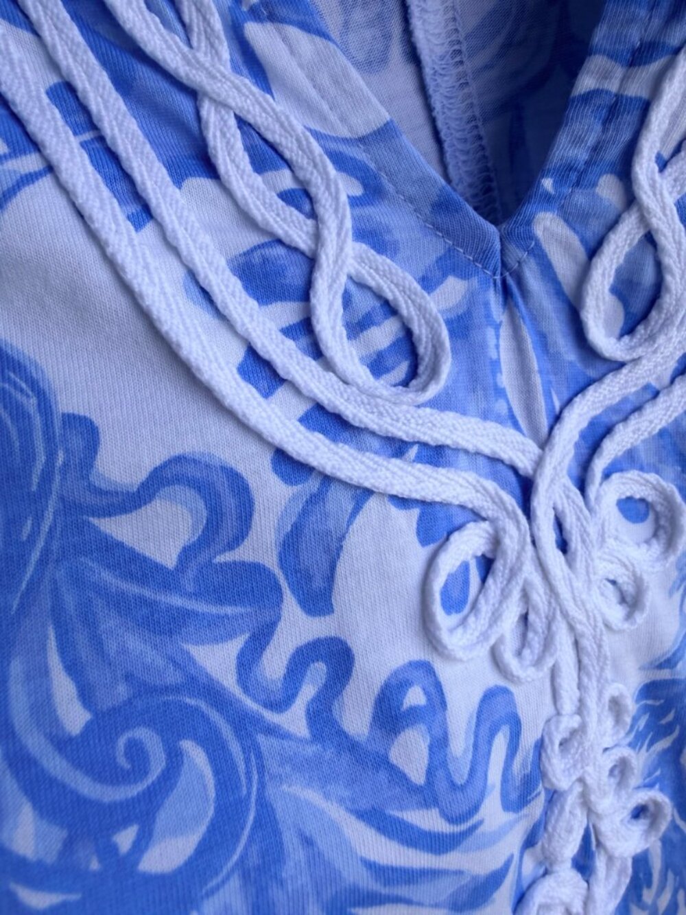Lilly Pulitzer Short Sleeve Split V-Neck Resort White Aqua Lounge Dress Size XS - Picture 7 of 8
